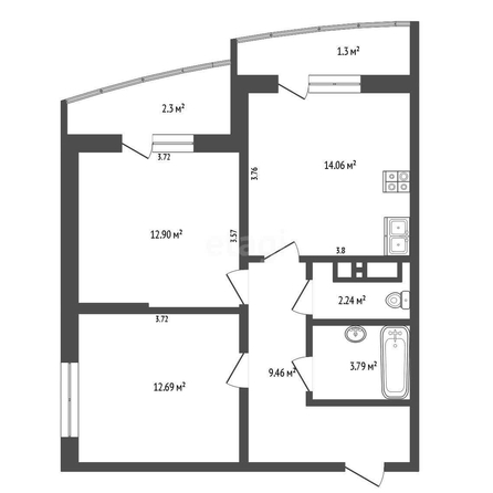 
   Продам 2-комнатную, 55.1 м², Петра Метальникова ул, 36

. Фото 1.