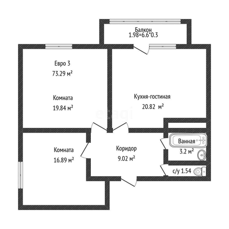 
   Продам 2-комнатную, 71.6 м², писателя Знаменского пр-кт, 32

. Фото 1.