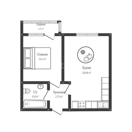 
   Продам 1-комнатную, 37.1 м², Героя Георгия Бочарникова ул, 4/3

. Фото 1.