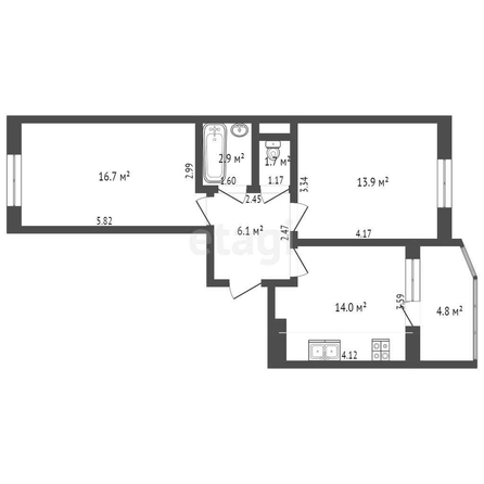 
   Продам 2-комнатную, 55.3 м², Григория Булгакова ул, 6

. Фото 12.