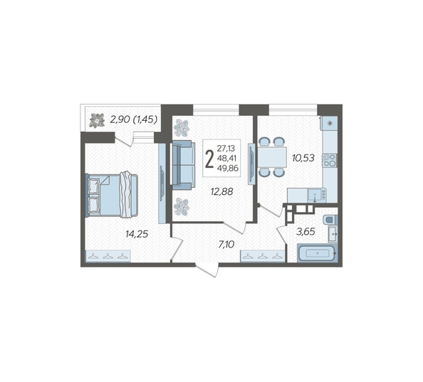 
  Продается 2-комн. квартира, 49.86 м², ЖК Смородина, литера 18
. Фото 3.