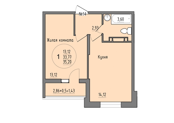 
   Продам 1-комнатную, 35.2 м², Жириновского ул, 7

. Фото 1.