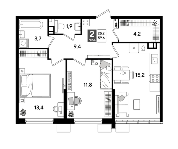 
  Продается 2-комн. квартира, 59.6 м², ЖК DOGMA PARK (Догма парк), литера 18
. Фото 2.