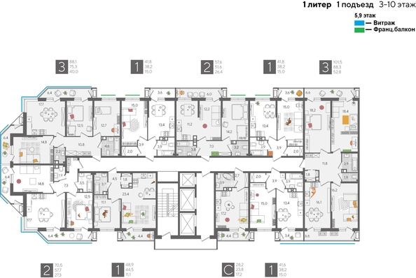 
  Продается 2-комн. квартира, 57.6 м², ЖК Рекорд 2, литера 1
. Фото 1.