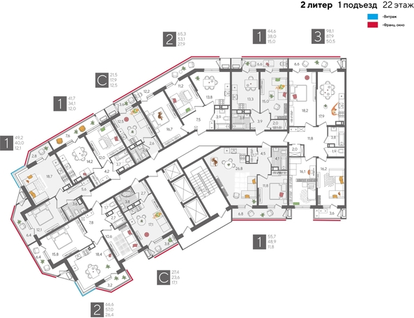 
  Продается 2-комн. квартира, 65.3 м², ЖК Рекорд 2, литера 2
. Фото 1.