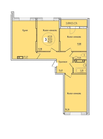 
  Продается 3-комн. квартира, 74.27 м², ЖК Друг, литера 2
. Фото 1.