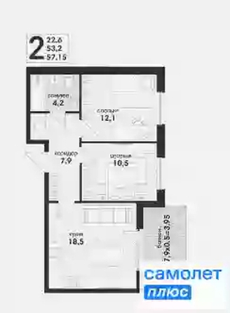 
  Продается 2-комн. квартира 57.2 м², в ЖК Новая Елизаветка, литер 17. Фото 9.