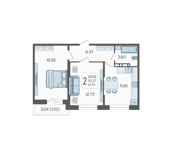 
  Продается 2-комн. квартира, 51.79 м², ЖК Смородина, литера 18
. Фото 2.