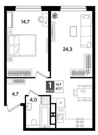 
  Продается 1-комн. квартира, 47.2 м², ЖК DOGMA PARK (Догма парк), литера 19
. Фото 1.