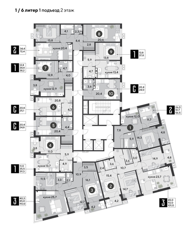 
  Продается 2-комн. квартира, 72.4 м², ЖК Парк Победы 2, литера 6
. Фото 1.