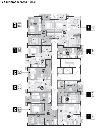 
  Продается 1-комн. квартира, 42.1 м², ЖК Парк Победы 2, литера 6
. Фото 1.