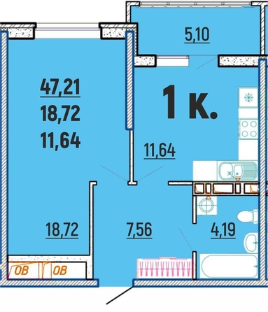 
  Продается 1-комн. квартира, 47.21 м², ЖК Клубный дом Агой
. Фото 1.