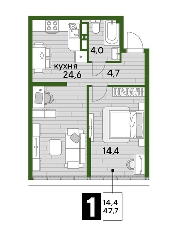 
  Продается 1-комн. квартира, 47.1 м², ЖК DOGMA PARK (Догма парк), литера 3
. Фото 1.