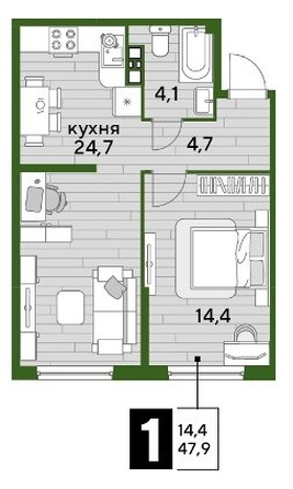 
  Продается 1-комн. квартира, 47.9 м², ЖК DOGMA PARK (Догма парк), литера 11
. Фото 1.