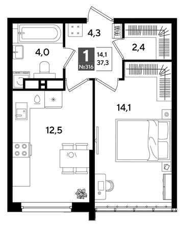 
  Продается 1-комн. квартира, 36.6 м², ЖК DOGMA PARK (Догма парк), литера 19
. Фото 1.