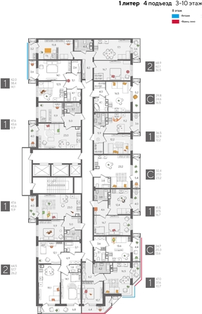 
  Продается 1-комн. квартира, 41.5 м², ЖК Рекорд 2, литера 1
. Фото 2.