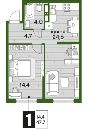 
  Продается 1-комн. квартира, 47 м², ЖК DOGMA PARK (Догма парк), литера 2
. Фото 1.
