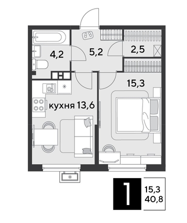 
  Продается 1-комн. квартира, 40.8 м², ЖК Парк Победы 2, литера 8
. Фото 1.