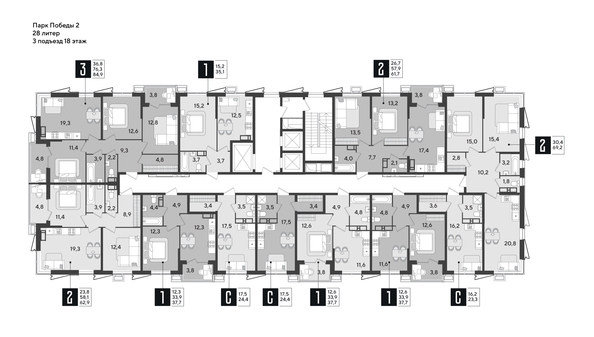 
  Продается 3-комн. квартира, 84.9 м², ЖК Парк Победы 2, литера 28
. Фото 2.