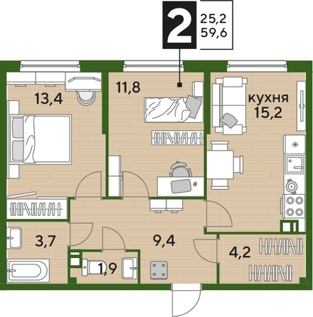 
  Продается 2-комн. квартира, 58.8 м², ЖК DOGMA PARK (Догма парк), литера 2
. Фото 1.
