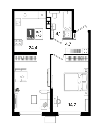 
  Продается 1-комн. квартира, 47.9 м², ЖК DOGMA PARK (Догма парк), литера 13
. Фото 1.
