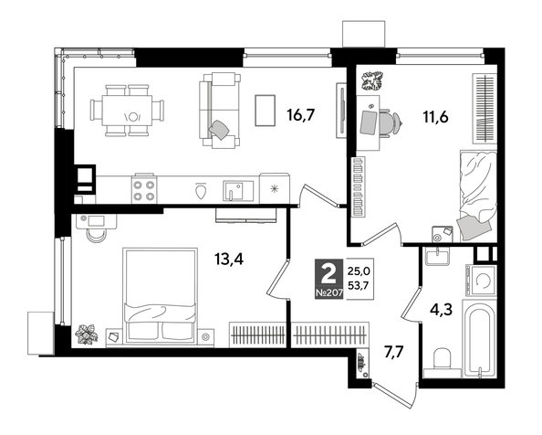 
  Продается 2-комн. квартира, 53.7 м², ЖК DOGMA PARK (Догма парк), литера 20
. Фото 1.