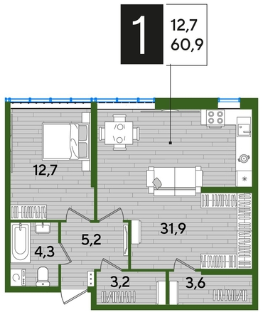 
  Продается 1-комн. квартира, 60.7 м², ЖК DOGMA PARK (Догма парк), литера 9
. Фото 1.