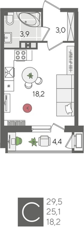 
  Продается студия, 29.5 м², ЖК Рекорд 2, литера 1
. Фото 1.