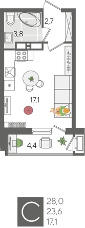 
  Продается студия, 28 м², ЖК Рекорд 2, литера 1
. Фото 1.