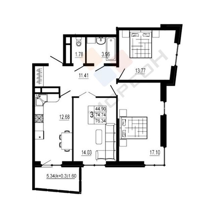 
   Продам 3-комнатную, 81.24 м², Уральская ул, 71к3

. Фото 14.