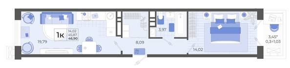 
  Продается 1-комн. квартира 46.55 м², в ЖК Высочество, литера 2. Фото 4.