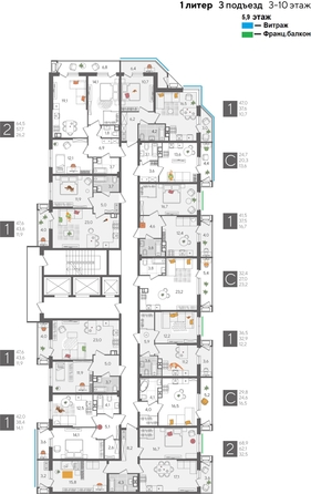 
  Продается 1-комн. квартира, 47.6 м², ЖК Рекорд 2, литера 1
. Фото 2.