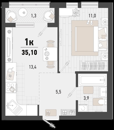 
  Продается 1-комн. квартира, 35.1 м², ЖК Барса, 4Б литер
. Фото 6.