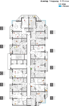 
  Продается 1-комн. квартира, 41.6 м², ЖК Рекорд 2, литера 6
. Фото 2.