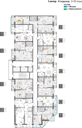
  Продается 2-комн. квартира, 64.5 м², ЖК Рекорд 2, литера 1
. Фото 2.