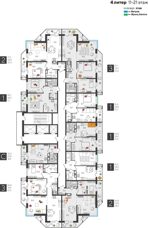 
  Продается 1-комн. квартира, 45 м², ЖК Рекорд 2, литера 4
. Фото 2.