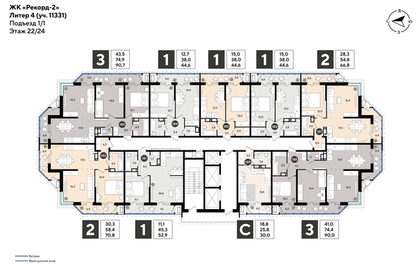 
  Продается 2-комн. квартира 70.8 м², в ЖК Рекорд 2, литера 4. Фото 2.