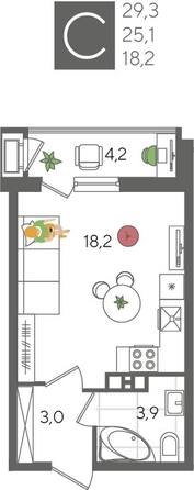 
  Продается студия, 29.3 м², ЖК Рекорд 2, литера 5
. Фото 1.