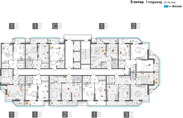 
  Продается 1-комн. квартира, 41.4 м², ЖК Рекорд 2, литера 5
. Фото 2.