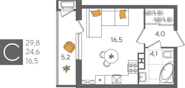 
  Продается студия, 29.8 м², ЖК Рекорд 2, литера 5
. Фото 1.