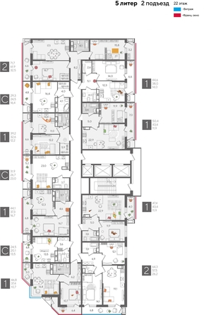 
  Продается 1-комн. квартира, 44.6 м², ЖК Рекорд 2, литера 5
. Фото 2.