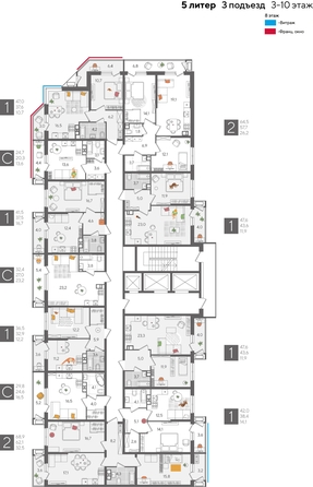 
  Продается 1-комн. квартира, 47 м², ЖК Рекорд 2, литера 5
. Фото 2.
