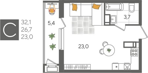
  Продается студия, 32.1 м², ЖК Рекорд 2, литера 5
. Фото 1.