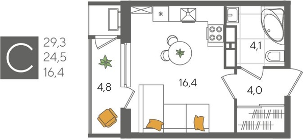 
  Продается студия, 29.3 м², ЖК Рекорд 2, литера 5
. Фото 1.