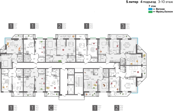 
  Продается 2-комн. квартира, 70.6 м², ЖК Рекорд 2, литера 5
. Фото 2.