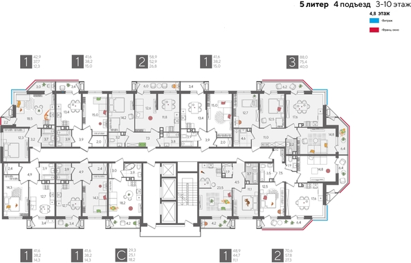 
  Продается 2-комн. квартира, 58.9 м², ЖК Рекорд 2, литера 5
. Фото 2.