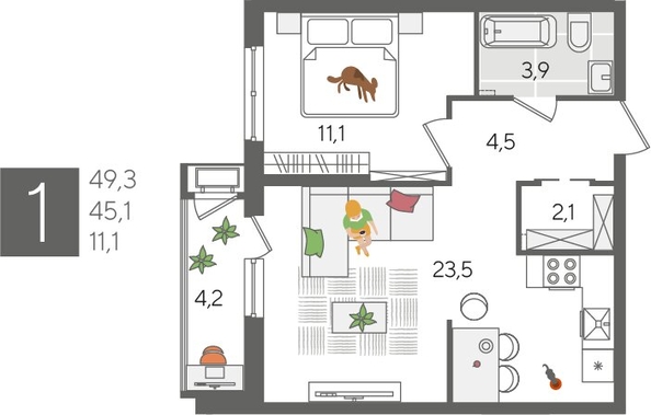 
  Продается 1-комн. квартира, 49.3 м², ЖК Рекорд 2, литера 6
. Фото 1.