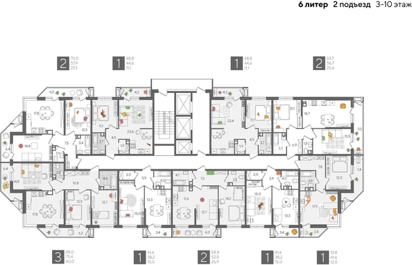 
  Продается 1-комн. квартира, 48.8 м², ЖК Рекорд 2, литера 6
. Фото 2.
