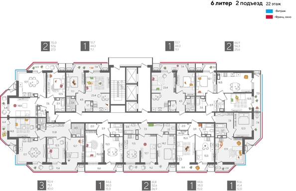 
  Продается 1-комн. квартира, 51.7 м², ЖК Рекорд 2, литера 6
. Фото 2.