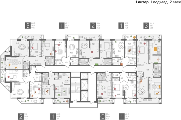 
  Продается 1-комн. квартира, 42 м², ЖК Рекорд 2, литера 1
. Фото 2.